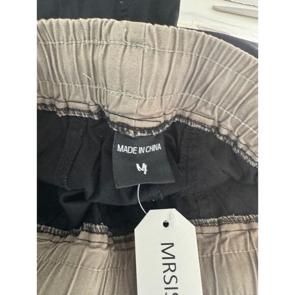 NWT Men's Black Cargo Pants Elastic Drawstring Waist Pockets Medium - Picture 11 of 11